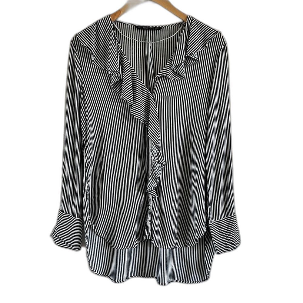 Zara Black Striped Ruffle Collar Blouse Small Whimsigoth Victorian Gothic
